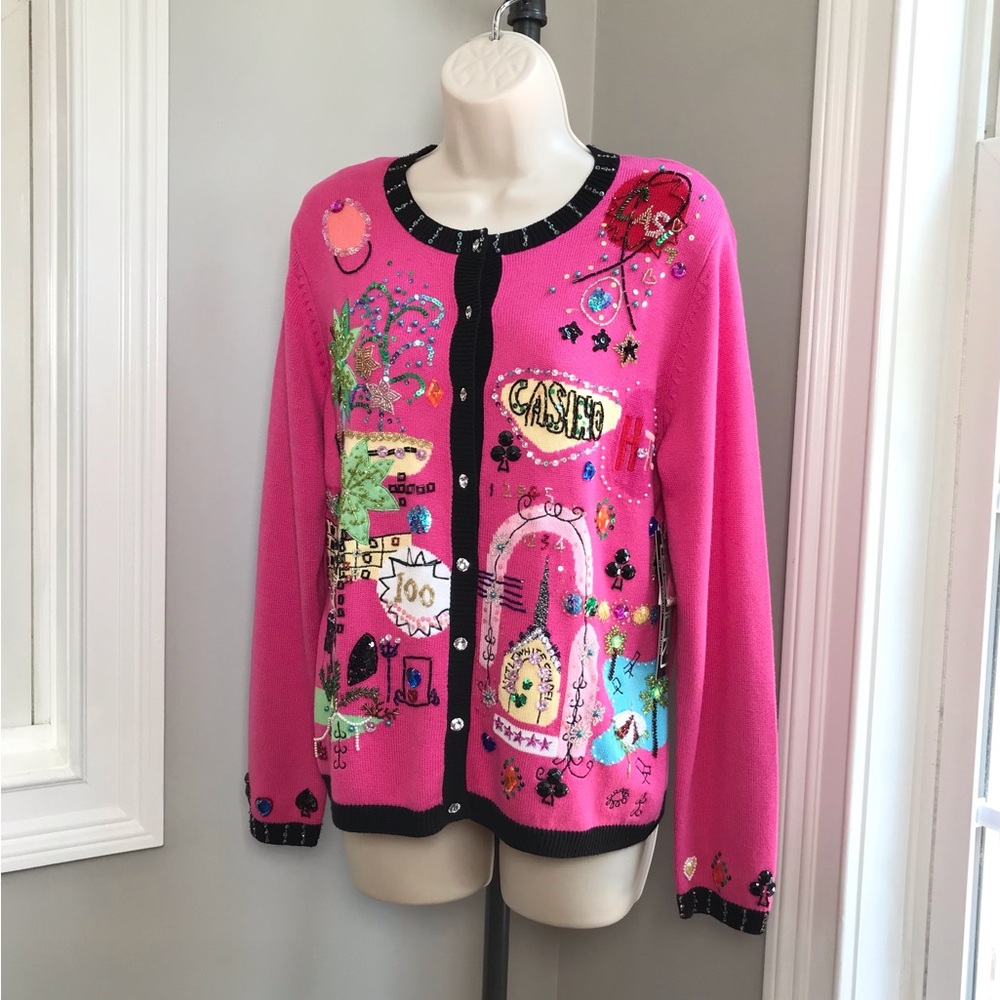 Vintage Berek Las Vegas Casino Travel Cardigan Sweater ~ Women’s Medium NWT - Picture 5 of 13